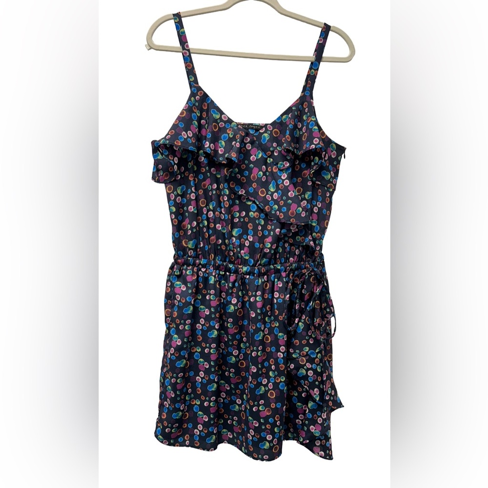 Black Polka Dot Ruffle Strap Dress with Tie Waist